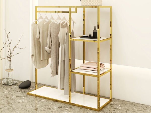 Custom Boutique Rack | Gold Metal Clothing Stand for Women’s Wear
