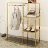 Shiny Gold Metal Clothes Stand – Floor-Type Heavy-Duty Rack for Retail Displays
