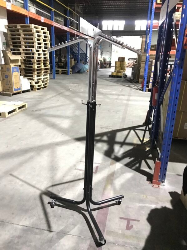 4-Way Rotating Garment Rack | Metal Display Stand with Wheels for Retail Stores