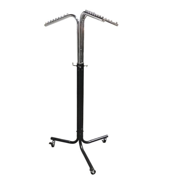 4-Way Rotating Garment Rack | Metal Display Stand with Wheels for Retail Stores