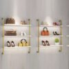 Shoe Shop Wall Shelf – Gold Metal Display Rack for Footwear Retail