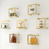Custom Shiny Gold Wall Rack | Square Bag Display for Fashion Stores