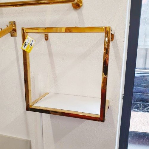 Custom Shiny Gold Wall Rack | Square Bag Display for Fashion Stores