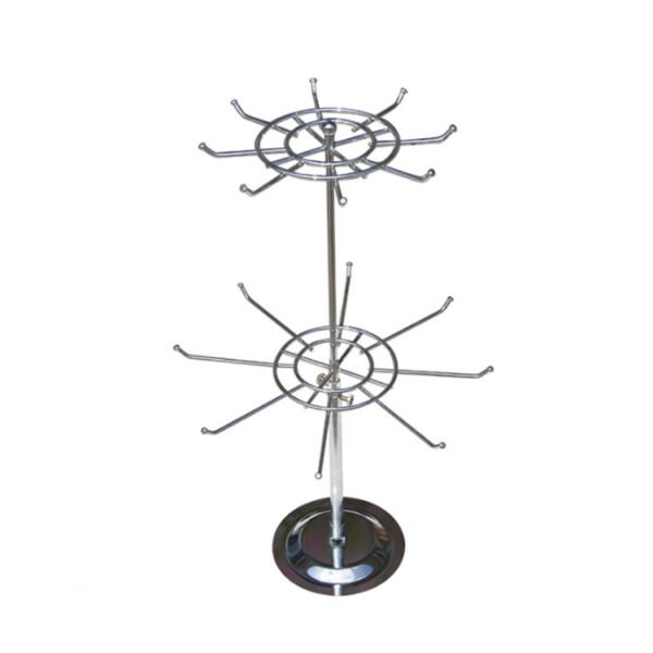 Rotating Jewelry Display Stand | 3-Tier Chrome Hook Rack for Desktop Retail Use