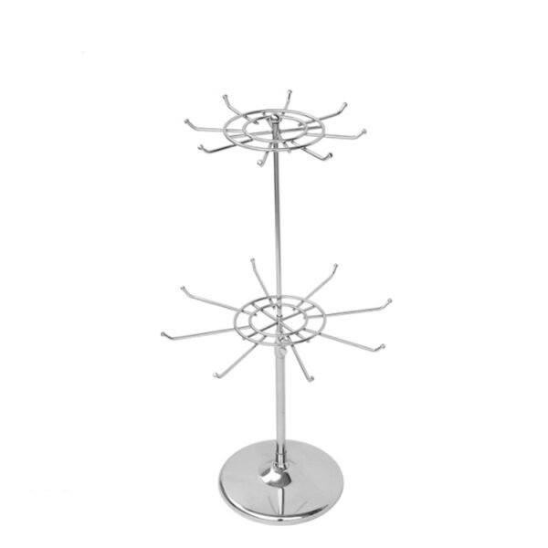Rotating Jewelry Display Stand | 3-Tier Chrome Hook Rack for Desktop Retail Use