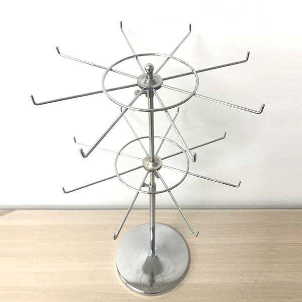 Rotating Jewelry Display Stand | 3-Tier Chrome Hook Rack for Desktop Retail Use