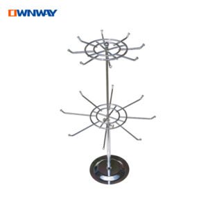 Rotating Jewelry Display Stand | 3-Tier Chrome Hook Rack for Desktop Retail Use